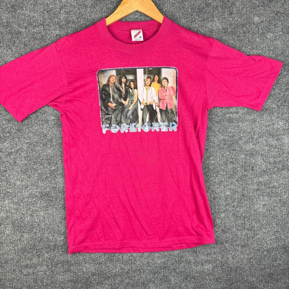 Vintage 80s Foreigner Band Iron On Medium T-Shirt Pink